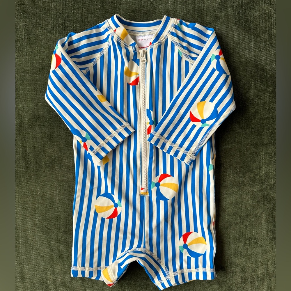 Hanna Anderson Swimsuit Beach Ball and Stripe One Piece